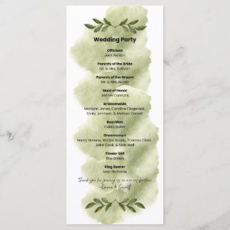 Modern groen blad minimalistisch trouwprogramma programmakaart