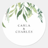 Modern groen bladeren bruiloft envelop afdichtinge ronde sticker (Voorkant)