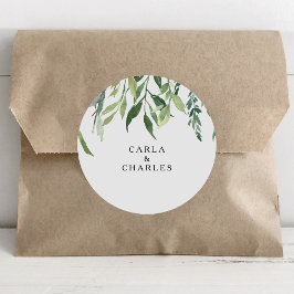 Modern groen bladeren bruiloft envelop afdichtinge ronde sticker