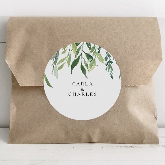 Modern groen bladeren bruiloft envelop afdichtinge ronde sticker