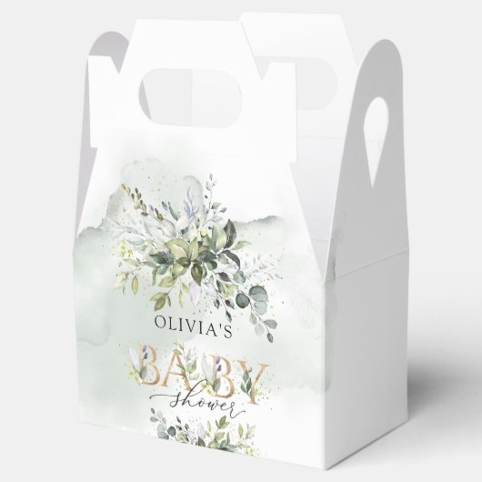 Modern groen bladgroen gouden letters baby shower bedankdoosjes (Geopend)