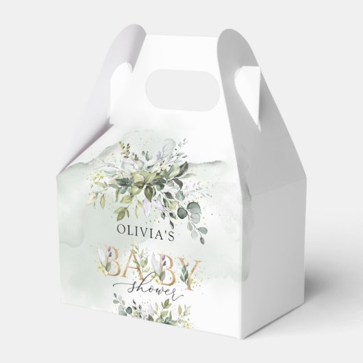 Modern groen bladgroen gouden letters baby shower bedankdoosjes (Voorkant Zijde)