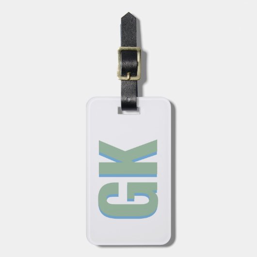 Modern Groen Blauw Schaduw Monogram initiaal girly Bagagelabel (Voorkant verticaal)