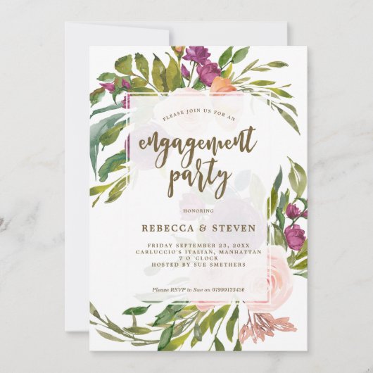 Modern groen Bloemen verlovingsfeest uitnodiging (Voorkant)