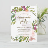 Modern groen Bloemen verlovingsfeest uitnodiging (Staand voorkant)