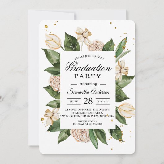 Modern Groen & Blush Bloemen Waterverf Afstuderen Kaart (Voorkant)