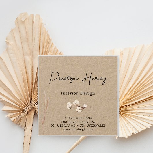 Modern groen Blush Roze Kraft Interieur Design Vierkante Visitekaartje