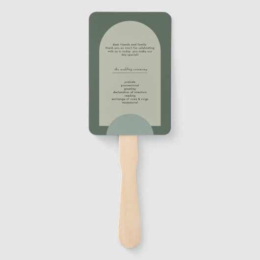 Modern groen boho boog geometrisch bruiloft progra handwaaier (Achterkant)