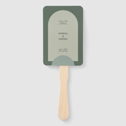 Modern groen boho boog geometrisch bruiloft progra handwaaier (Voorkant)