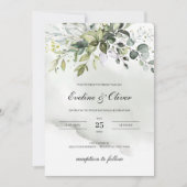 Modern groen boho eucalyptus waterverf bruiloft kaart (Voorkant)