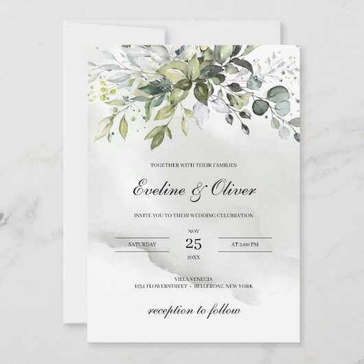 Modern groen boho eucalyptus waterverf bruiloft kaart (Voorkant)