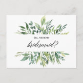 Modern groen botanisch gebladerte bruidsmeisje uitnodiging briefkaart (Voorkant)