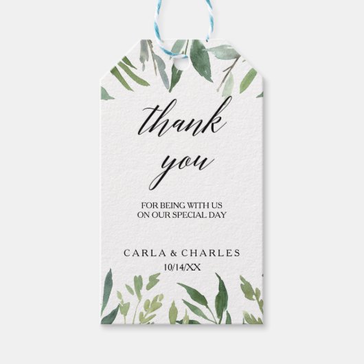 Modern groen botanisch gebladerte dank u cadeaulabel (Voorkant)
