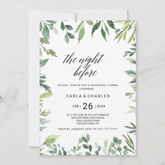 Modern groen botanisch gebladerte de nacht ervoor kaart (Voorkant)