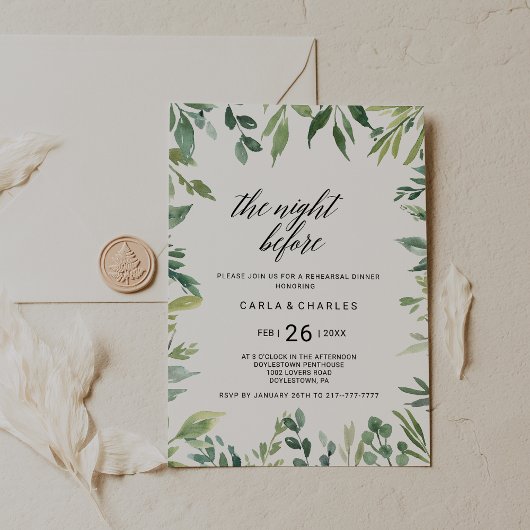 Modern groen botanisch gebladerte de nacht ervoor kaart