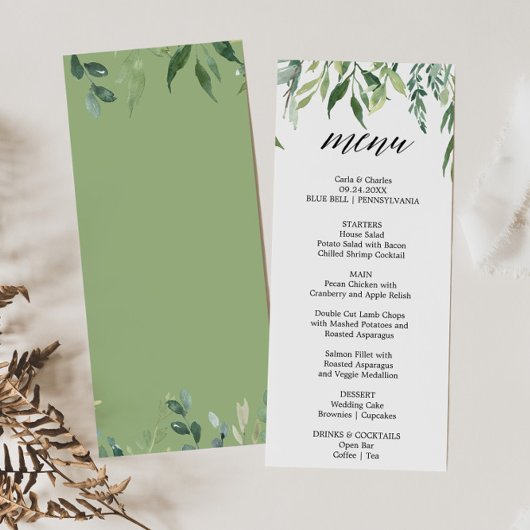 Modern groen Botanisch gebladerte Diner Menu Kaart