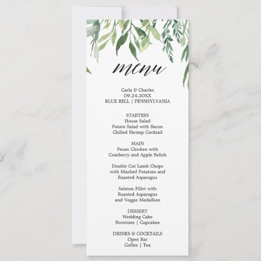 Modern groen Botanisch gebladerte Diner Menu Kaart (Voorkant)