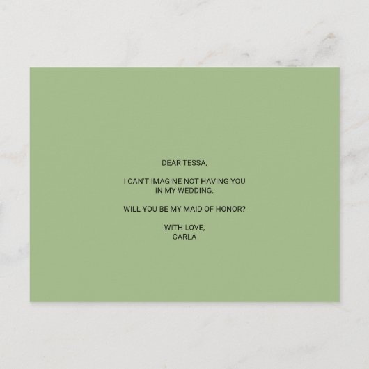 Modern groen Botanisch gebladerte Maid of Honor Uitnodiging Briefkaart (Achterkant)