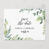Modern groen Botanisch gebladerte Save the Date Briefkaart (Voorkant)