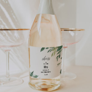 Modern groen botanisch gebladerte Vrijgezellenfees Sparkling Wijnetiket