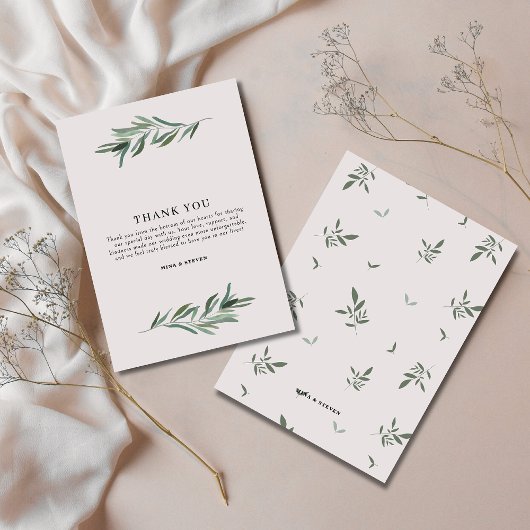 Modern groen botanische bruiloft bedankkaart