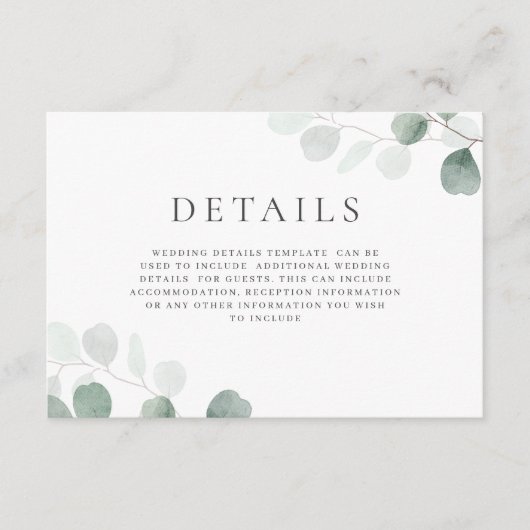 Modern groen bruiloft details horizontaal informatiekaartje (Voorkant)