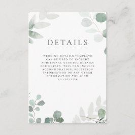 Modern groen bruiloft details informatiekaartje