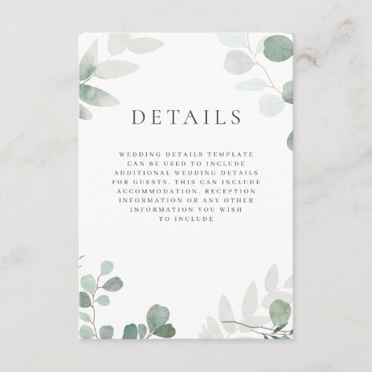 Modern groen bruiloft details informatiekaartje (Voorkant)