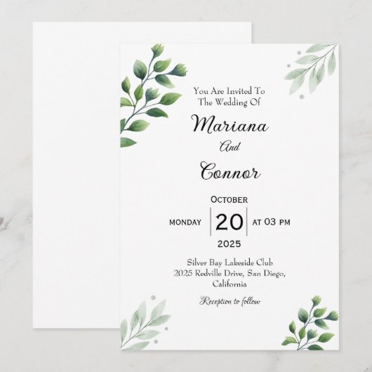 Modern groen bruiloft uitnodiging (Voorkant / Achterkant)