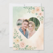 Modern groen bruiloftsontwerp met foto en hart kaart (Achterkant)