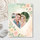 Modern groen bruiloftsontwerp met foto en hart kaart