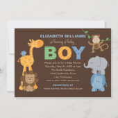 Modern Groen Bruin Oerwoud Dieren Jongen Baby show Kaart (Voorkant)