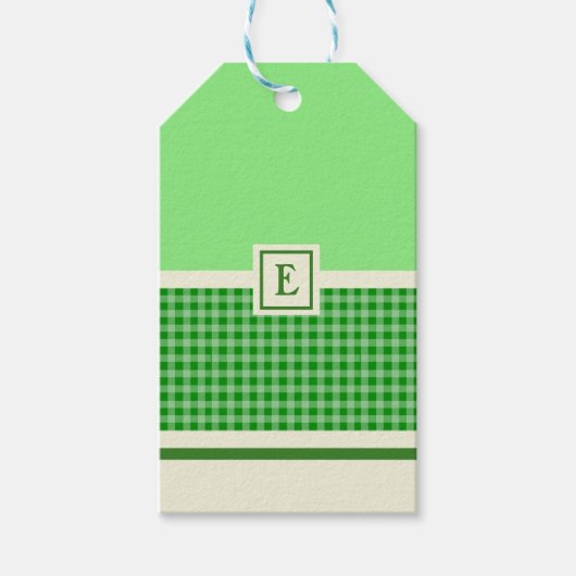 Modern groen check monogram cadeaulabel (Voorkant)