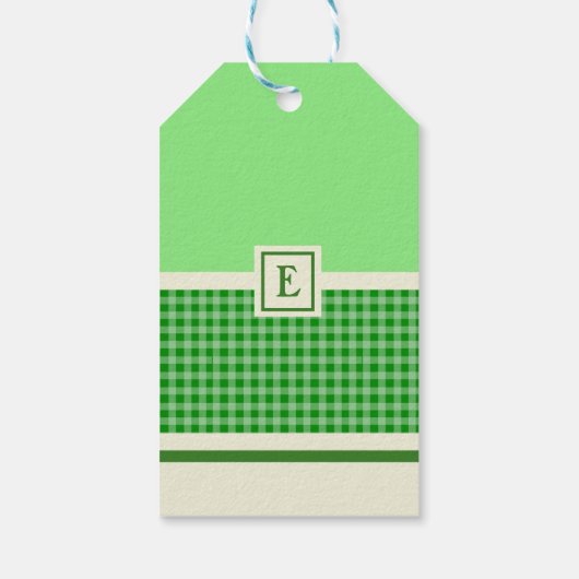 Modern groen check monogram cadeaulabel (Achterkant)
