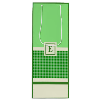 Modern groen check monogram wijn cadeautas