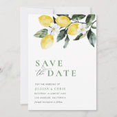 Modern groen citroen bloem Save the Date Kaart (Voorkant)