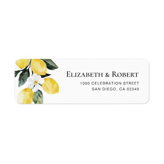 Modern groen citroen bloemenbruiloft etiket (Voorkant)