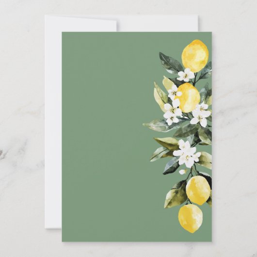 Modern groen citroen bloemenbruiloft kaart (Achterkant)