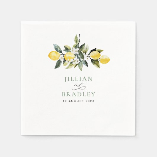 Modern groen citroen bloemenbruiloft servet (Voorkant)