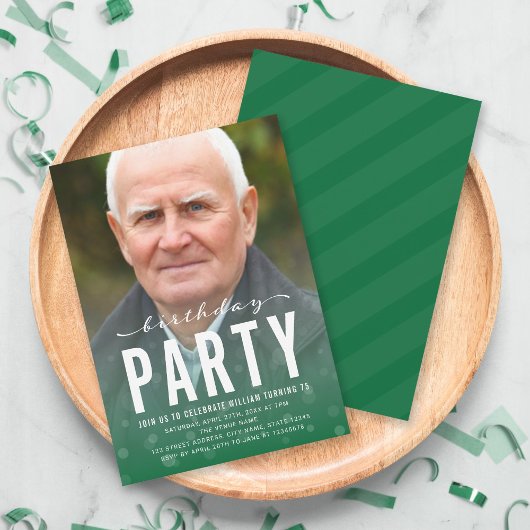 Modern groen Confetti elke leeftijd foto verjaarda Kaart