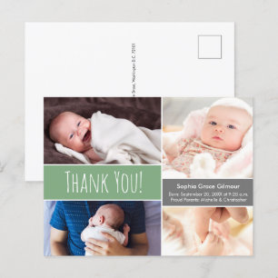 Modern Groen Dank je, Baby Girl foto Collage Aankondigingskaart