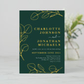 Modern groen eenvoudig groen goud folie uitnodiging (Staand Voorkant)