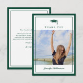 Modern Groen Elegant Script Afstuderen Foto Bedankkaart (Voorkant / Achterkant)