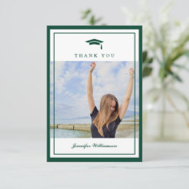 Modern Groen Elegant Script Afstuderen Foto Bedankkaart