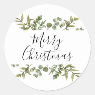 Modern groen Elegant Script Vrolijk Kerstfeest Ronde Sticker