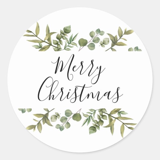 Modern groen Elegant Script Vrolijk Kerstfeest Ronde Sticker (Voorkant)