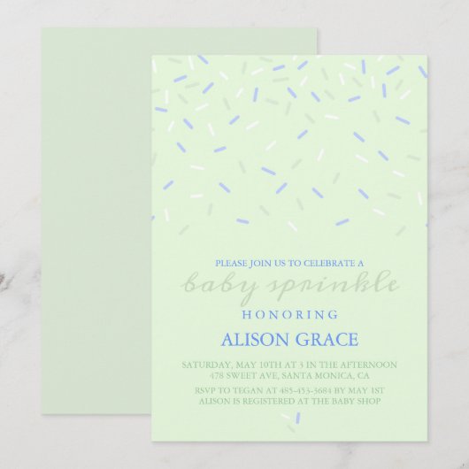Modern groen en blauw Baby Sprinkle Invitation Kaart (Voorkant / Achterkant)