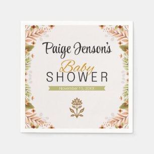 Modern Groen en Bruin Botanicals Baby shower Servet