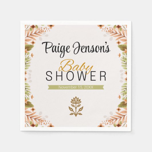 Modern Groen en Bruin Botanicals Baby shower Servet (Voorkant)