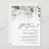 Modern groen en Gold Twins Baby shower Kaart (Voorkant)